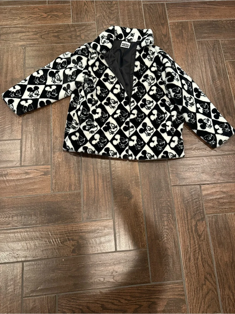 Disney Black and White Mickey Mouse Plush Fleece Coat - Picture 1 of 5